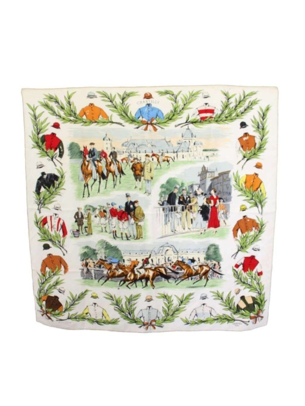 Hermes Scarf Carre 90 Chantilly Lee Racecourse All Over Print Multicolor